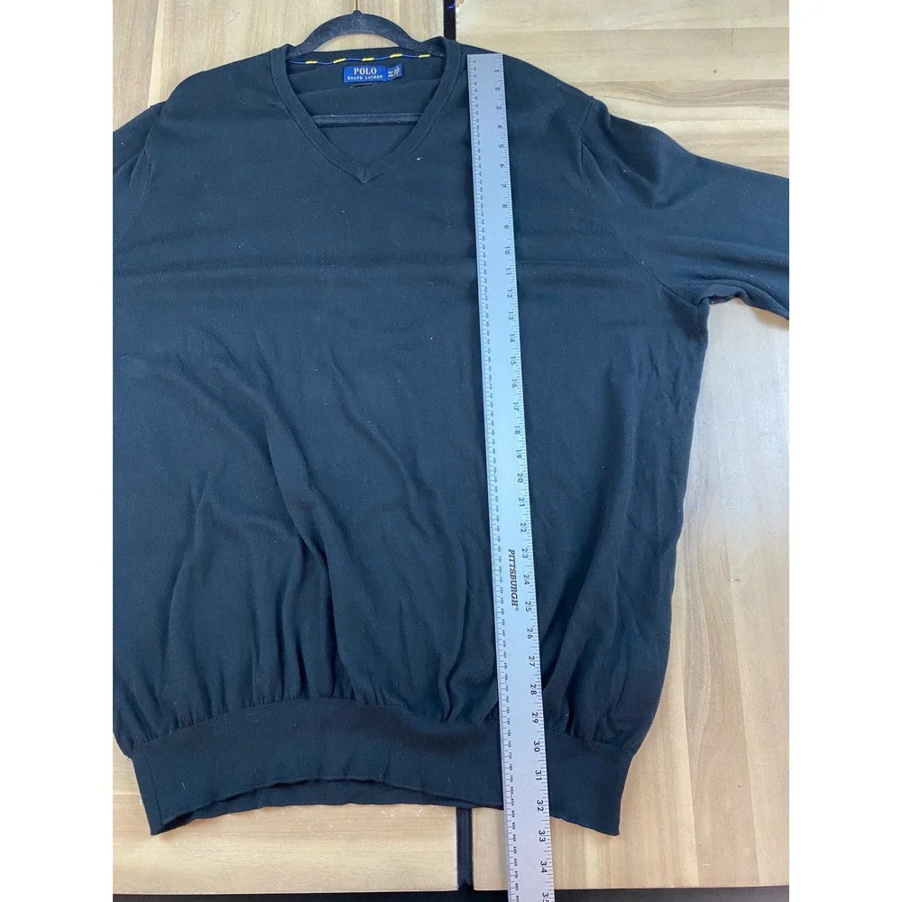 Polo Ralph Lauren Mens V Neck Long Sleeve‎ Sweater 3XL Tall Black Pima Cotton